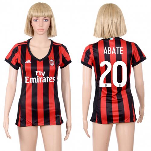 Women's AC Milan #20 Abate Home Soccer Club Jersey - Click Image to Close